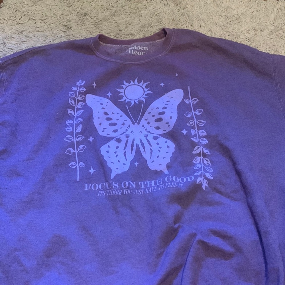 Pacsun Golden Hour “Focus On The Good” purple crewneck